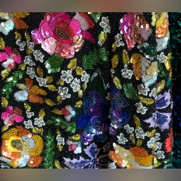 VINTAGE LAURENCE KAZAR Silk multi-colored beaded short jacket - Picture 10 of 16
